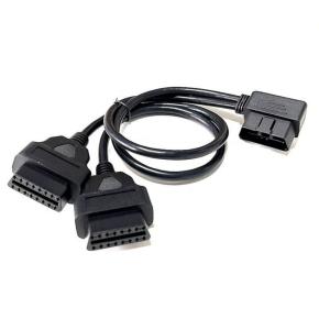 Extension Diagnostic Cable  Right Angle  OBD2  16pin  male  To   2 female 16Pin OBD2  Splitter Y  cable 