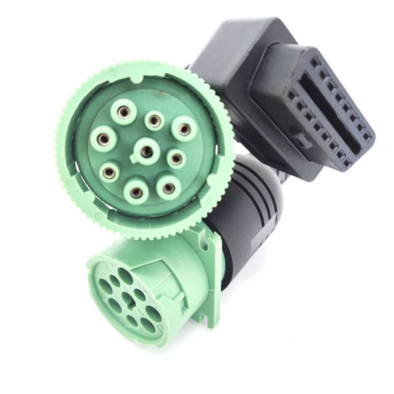 Green Type2 9 Pin J1939 1 Male to 1 Female and 16 Pin OBD2 Female  Deutsch Y Cable  ELD Cable Truck Cable