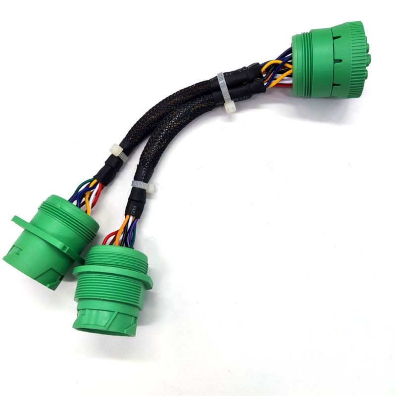 Wholesale  Green Type2 J1939 9pin  Female to 2 Male  J1939 9pin  Splitter Y Cable  HD10-9-1939P-BP03 HD16-9-1939S-P080
