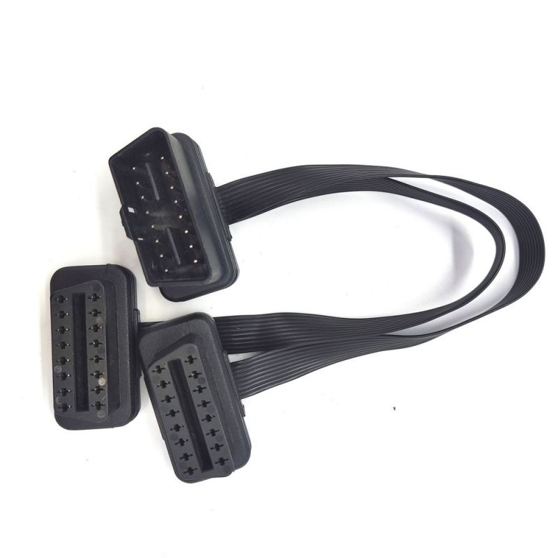 OBD2 16Pin Male To Dual Female Splitter Y Flat ELD Cable  GPS Tracker Light Duty Truck Code Reader Plug to Receptacle